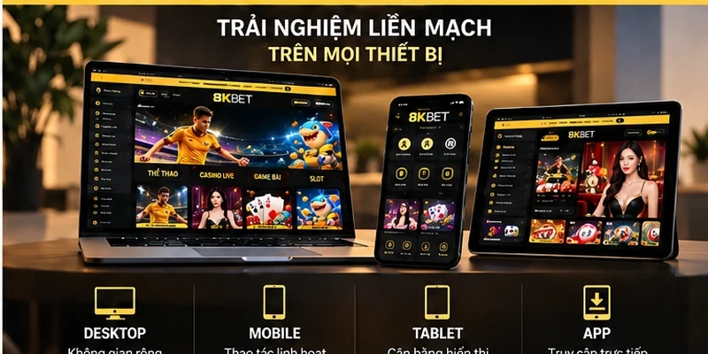 Trải nghiệm 8KBET trên desktop, mobile và tablet